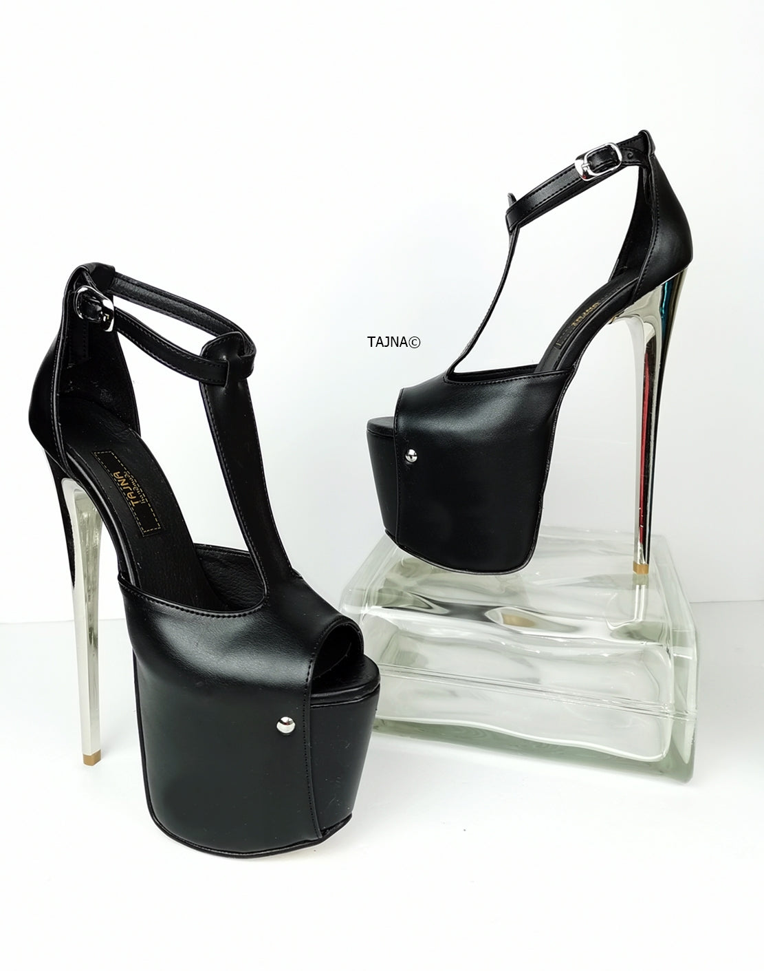 T-Strap High Heel Metallic Heels - Tajna Club