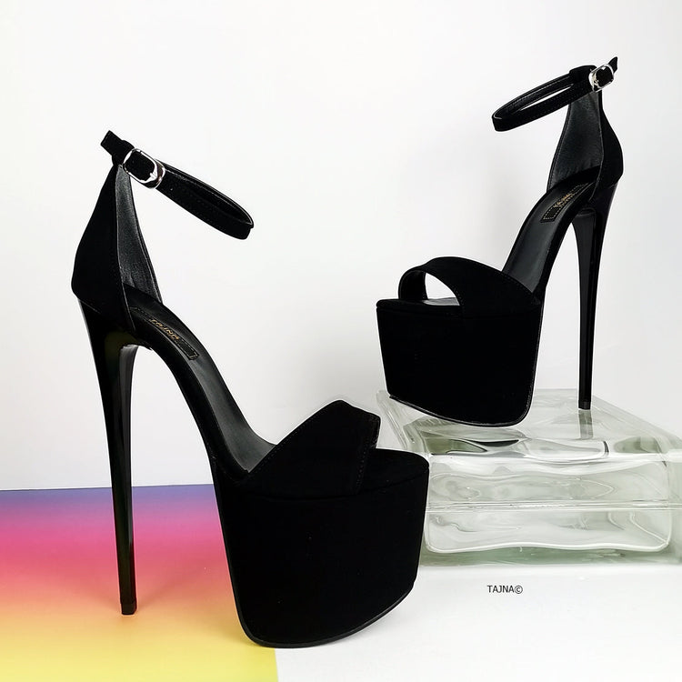 Black Suede High Heel Platform Sandals - Tajna Club