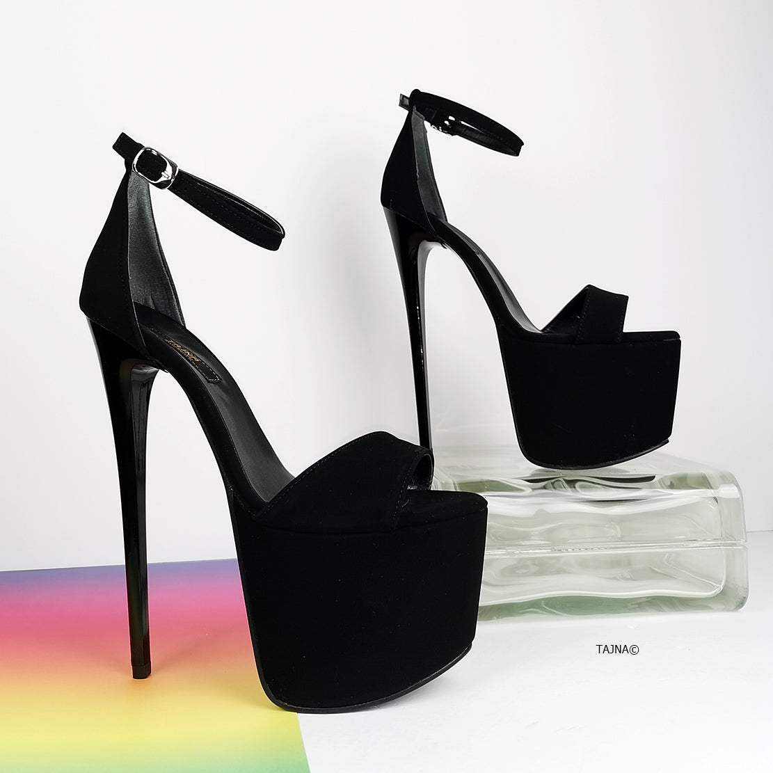 Black Suede High Heel Platform Sandals - Tajna Club