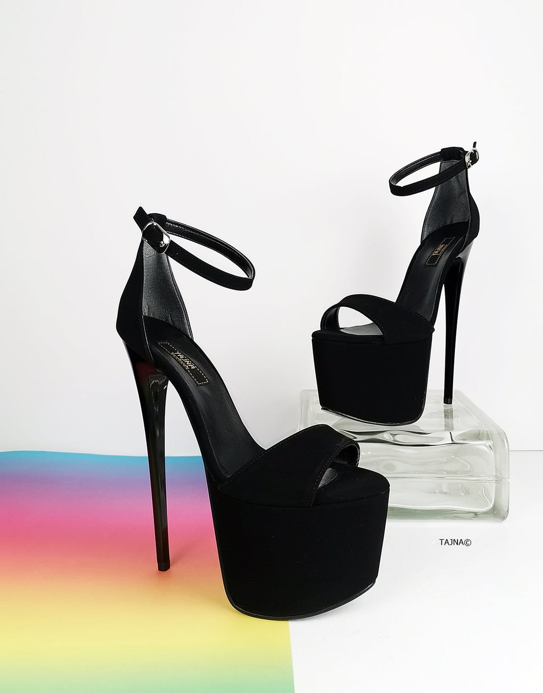 Black Suede High Heel Platform Sandals - Tajna Club