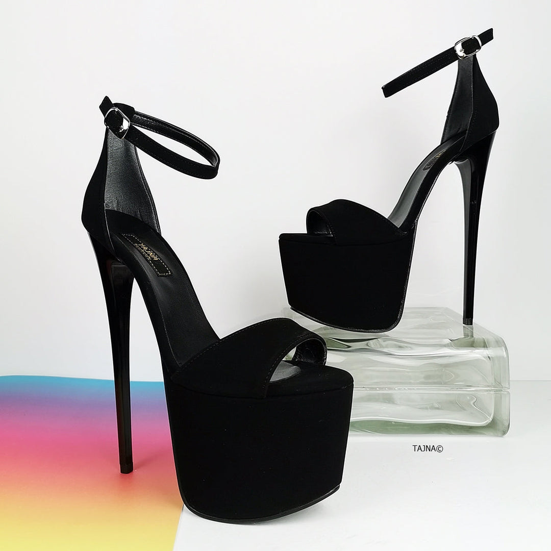 Black Suede High Heel Platform Sandals - Tajna Club