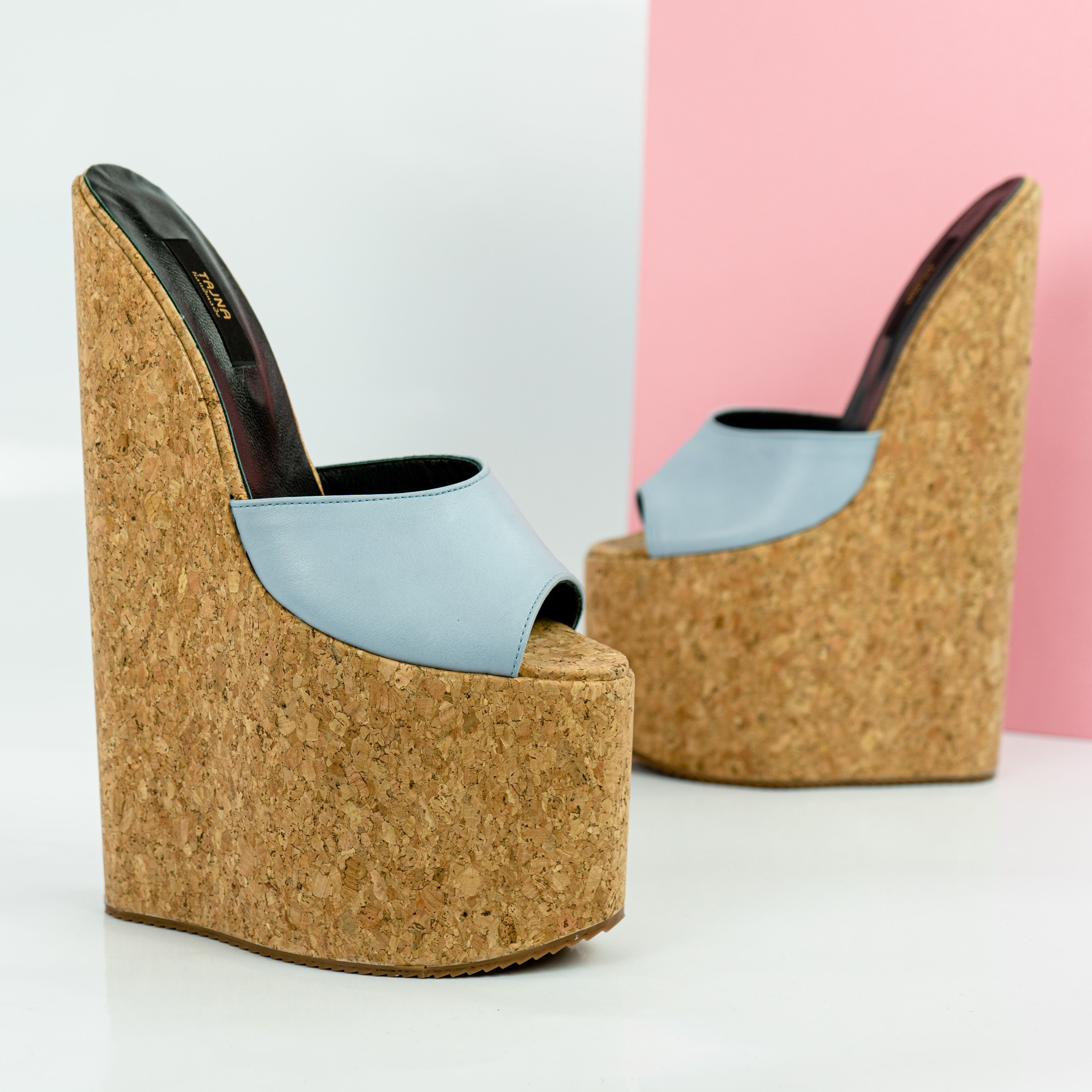 Soft Blue Cork Extreme High Heel Mules - Tajna Club