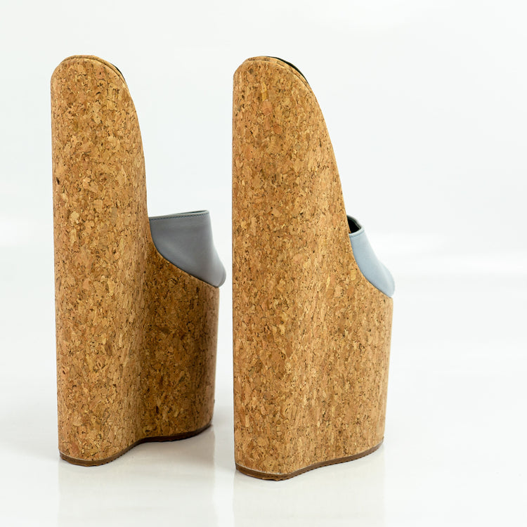 Soft Blue Cork Extreme High Heel Mules - Tajna Club
