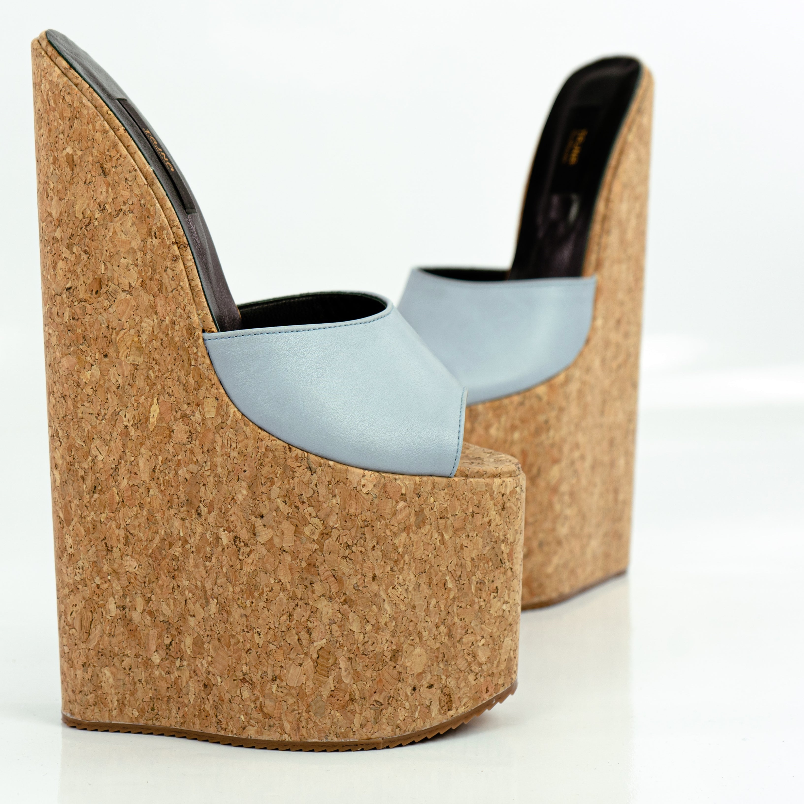 Soft Blue Cork Extreme High Heel Mules - Tajna Club