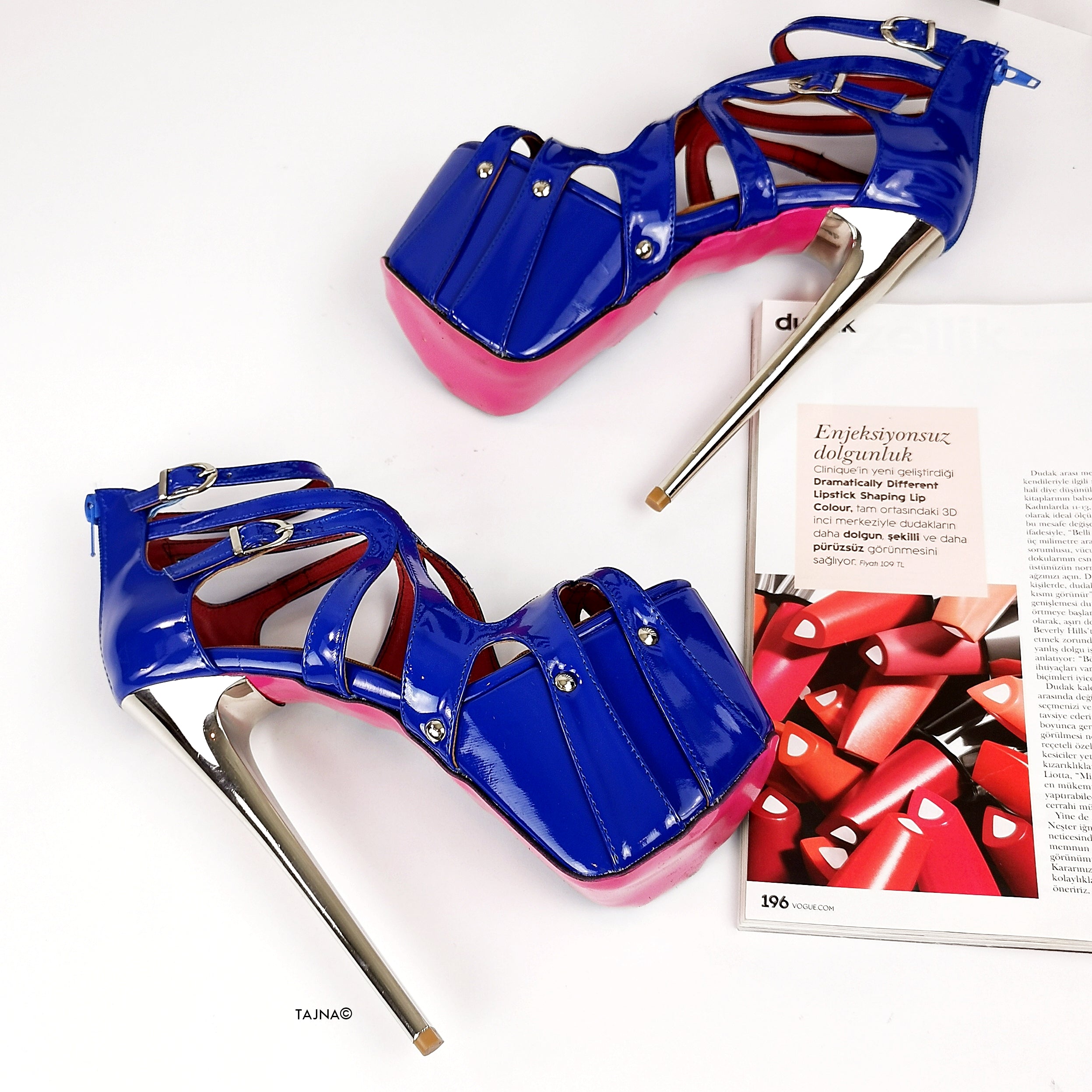 Blue Gloss Cage Metallic High Heel Shoes - Tajna Club