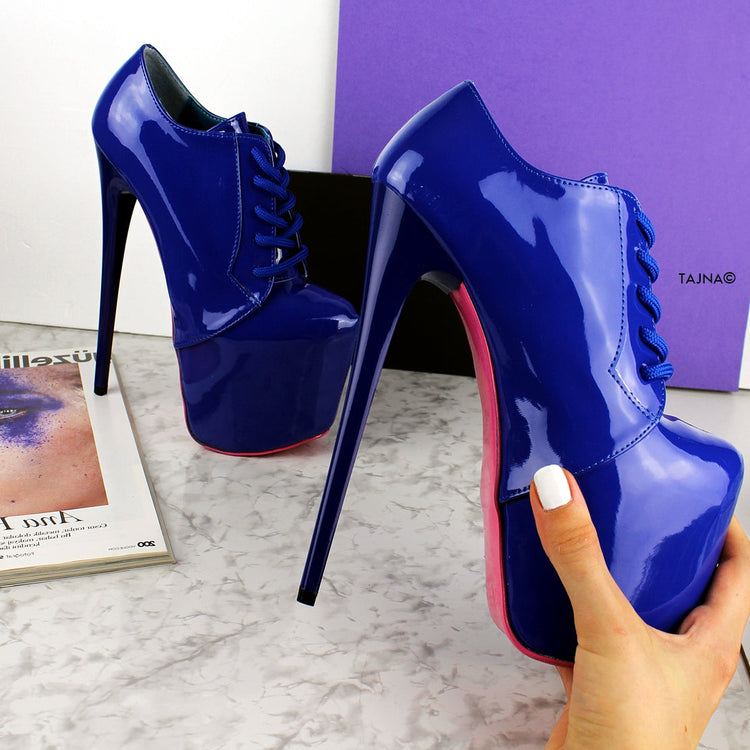 Blue Gloss Oxford Ankle High Heels - Tajna Club