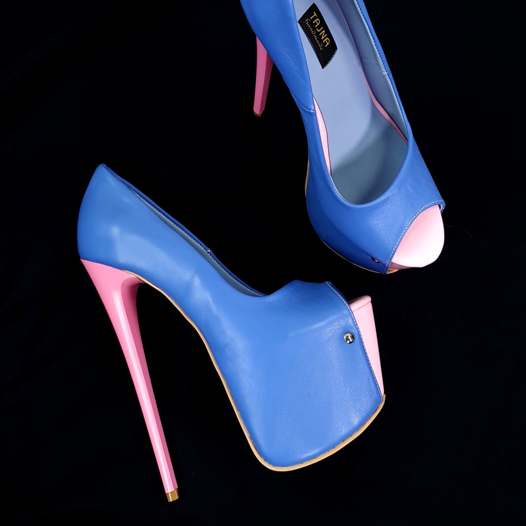 Doll Blue Pink Peep Toe High Heel Pumps Tajna Club Shoes