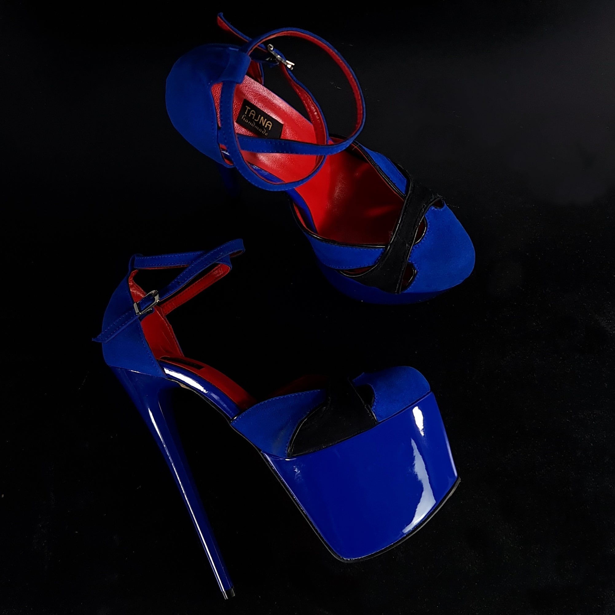 Blue Black Suede Double Strap High Heels Tajna Club