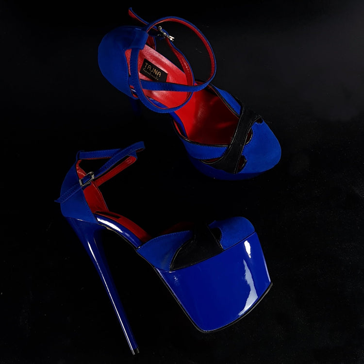 Blue Black Suede Double Strap High Heels Tajna Club