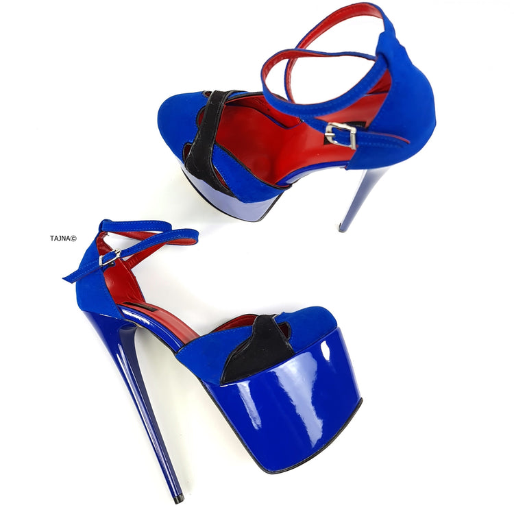 Blue Black Suede Double Strap High Heels Tajna Club