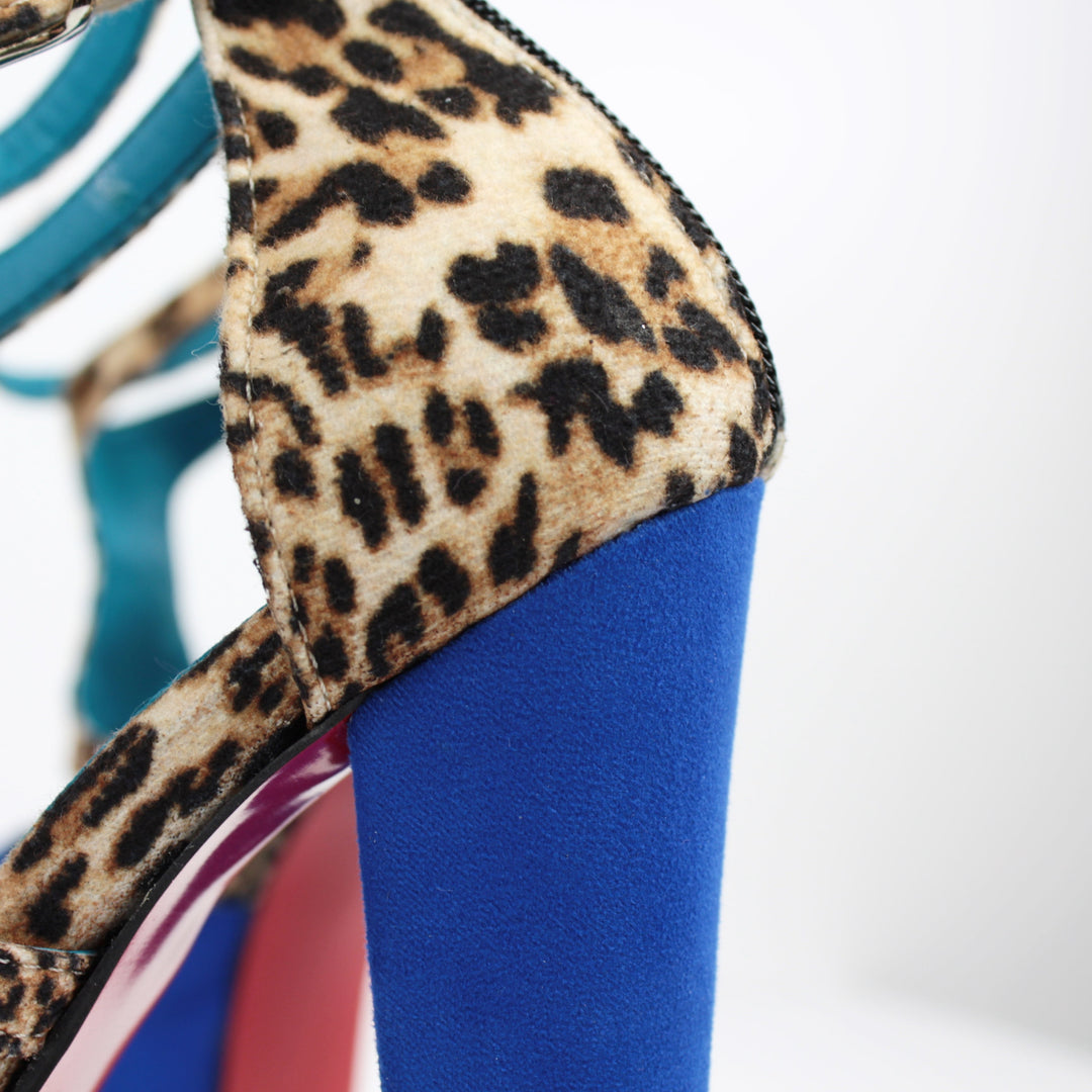 Blue Suede Leopard Platform Heels - Tajna Club