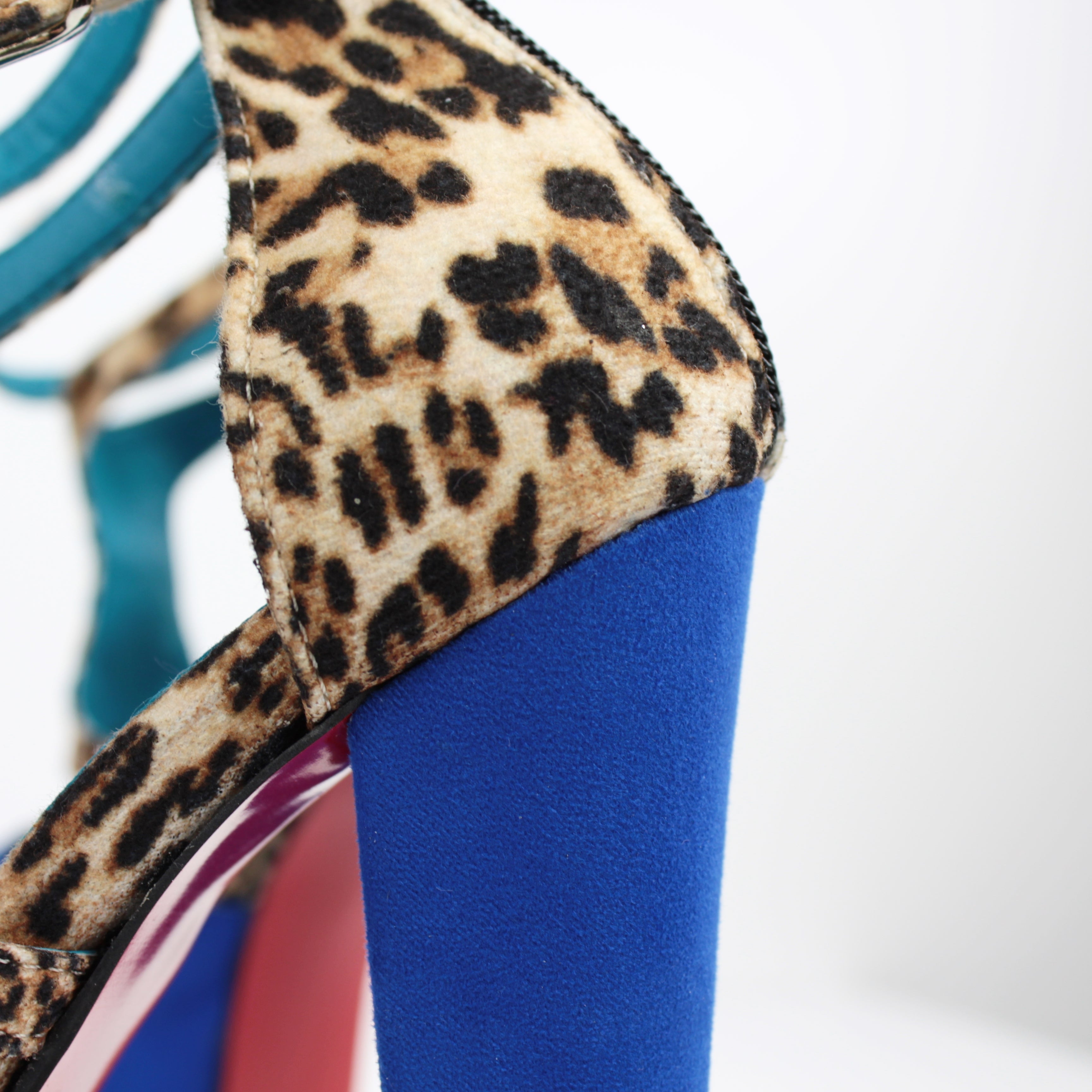 Blue Suede Leopard Platform Heels - Tajna Club