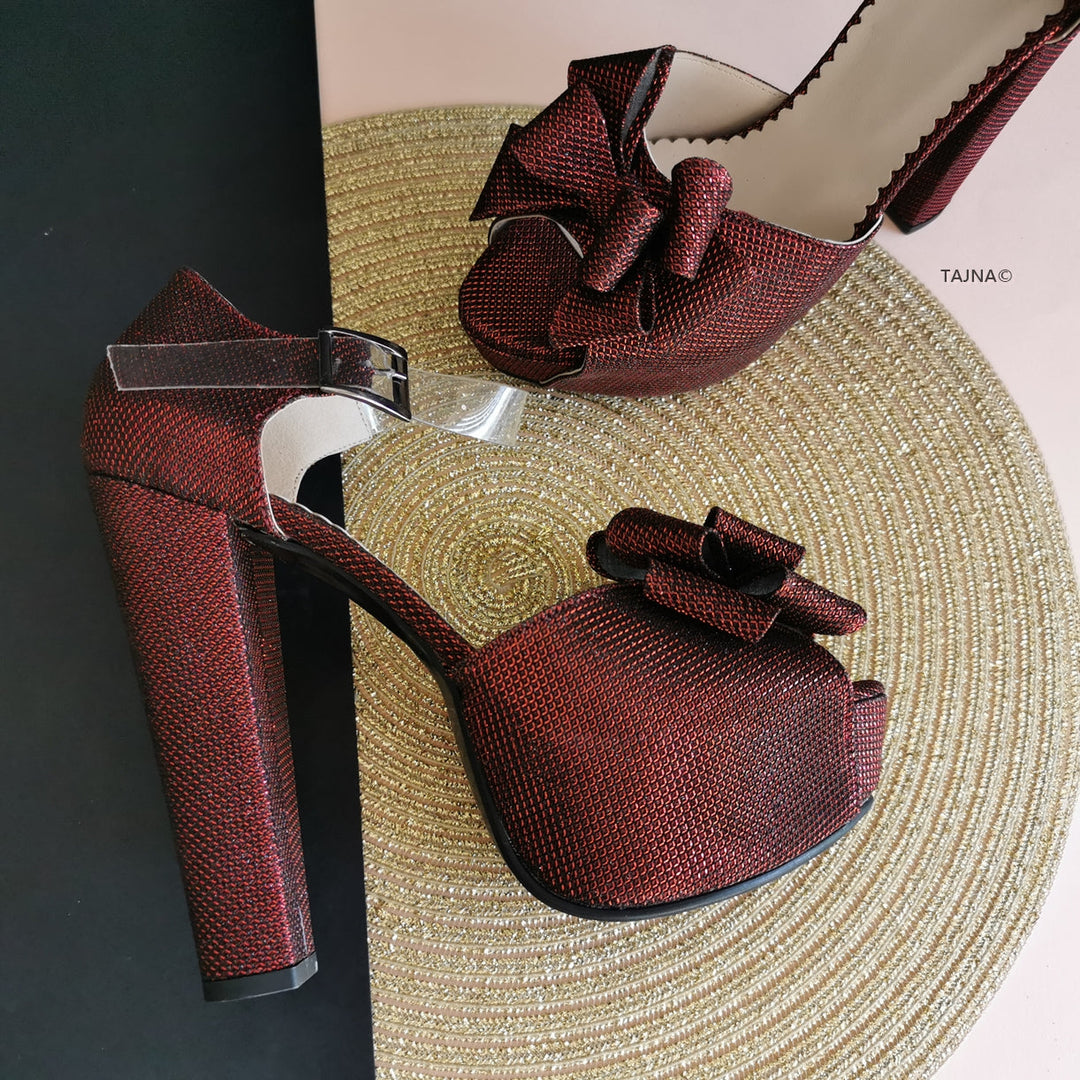 Burgundy Ribbon Transparent Strap Platforms - Tajna Club