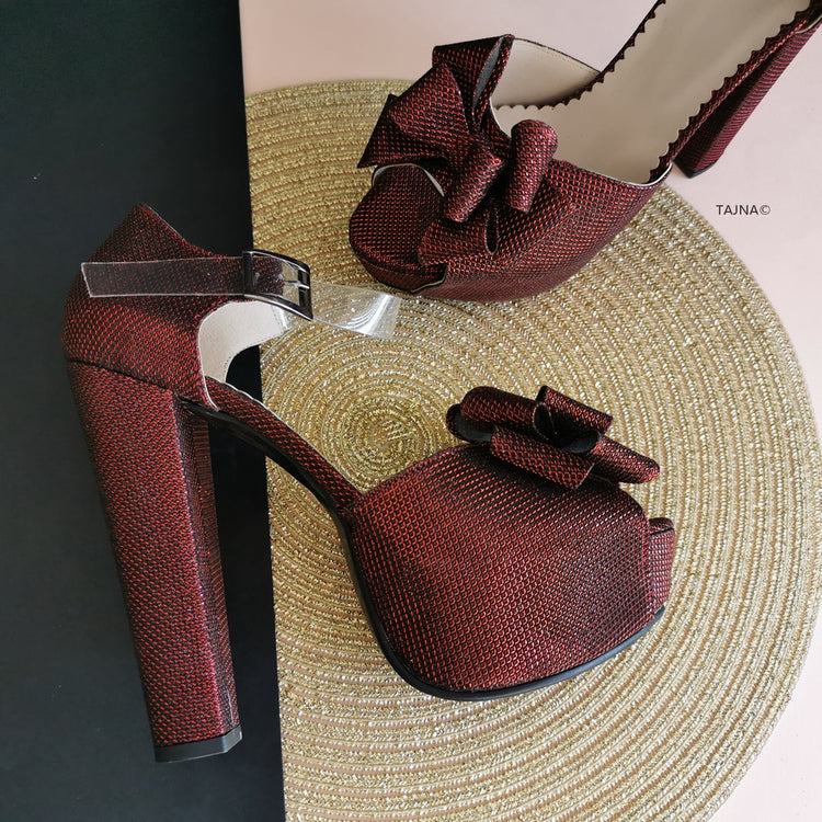 Burgundy Ribbon Transparent Strap Platforms - Tajna Club