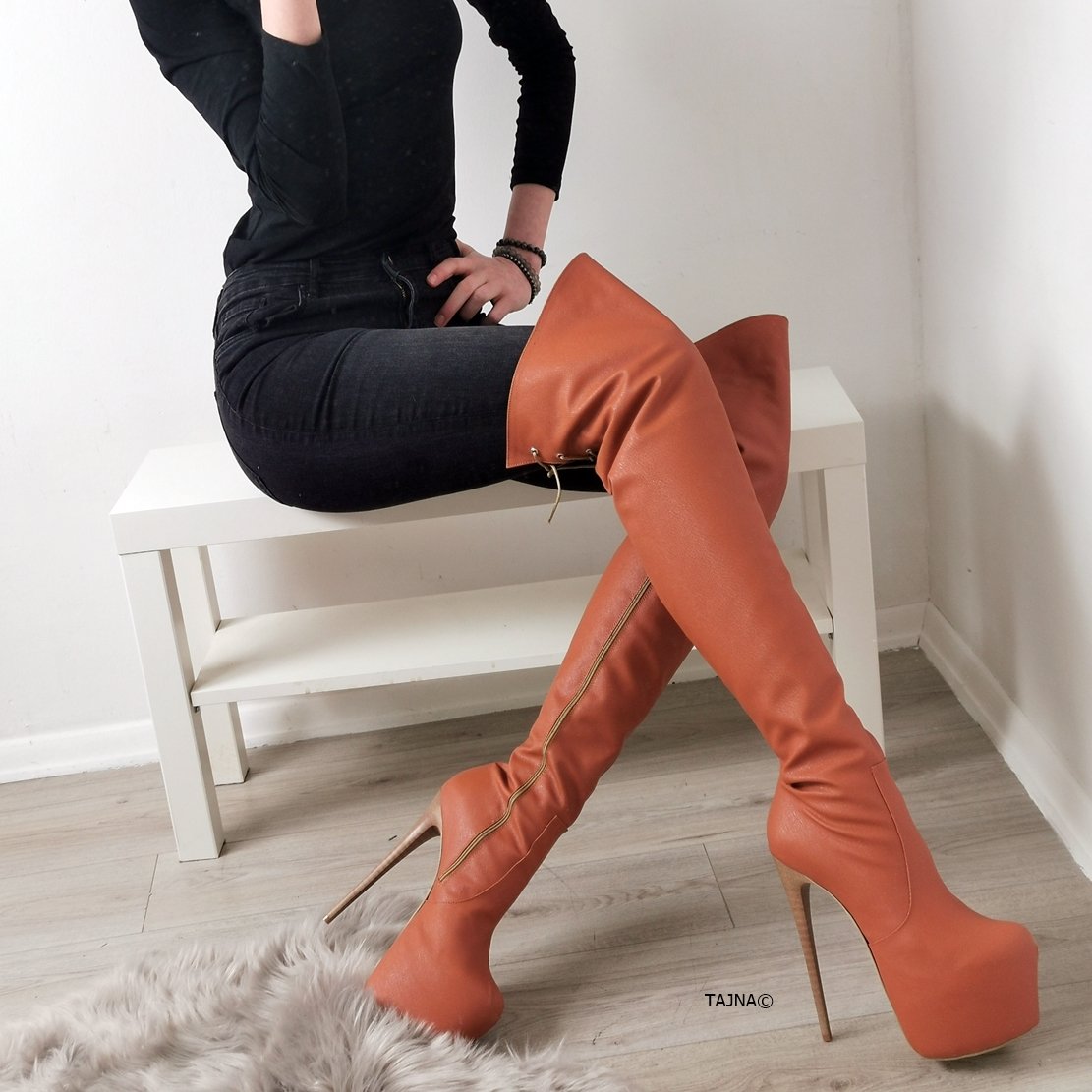 Tobacco Over Knee High Heel Boots - Tajna Club