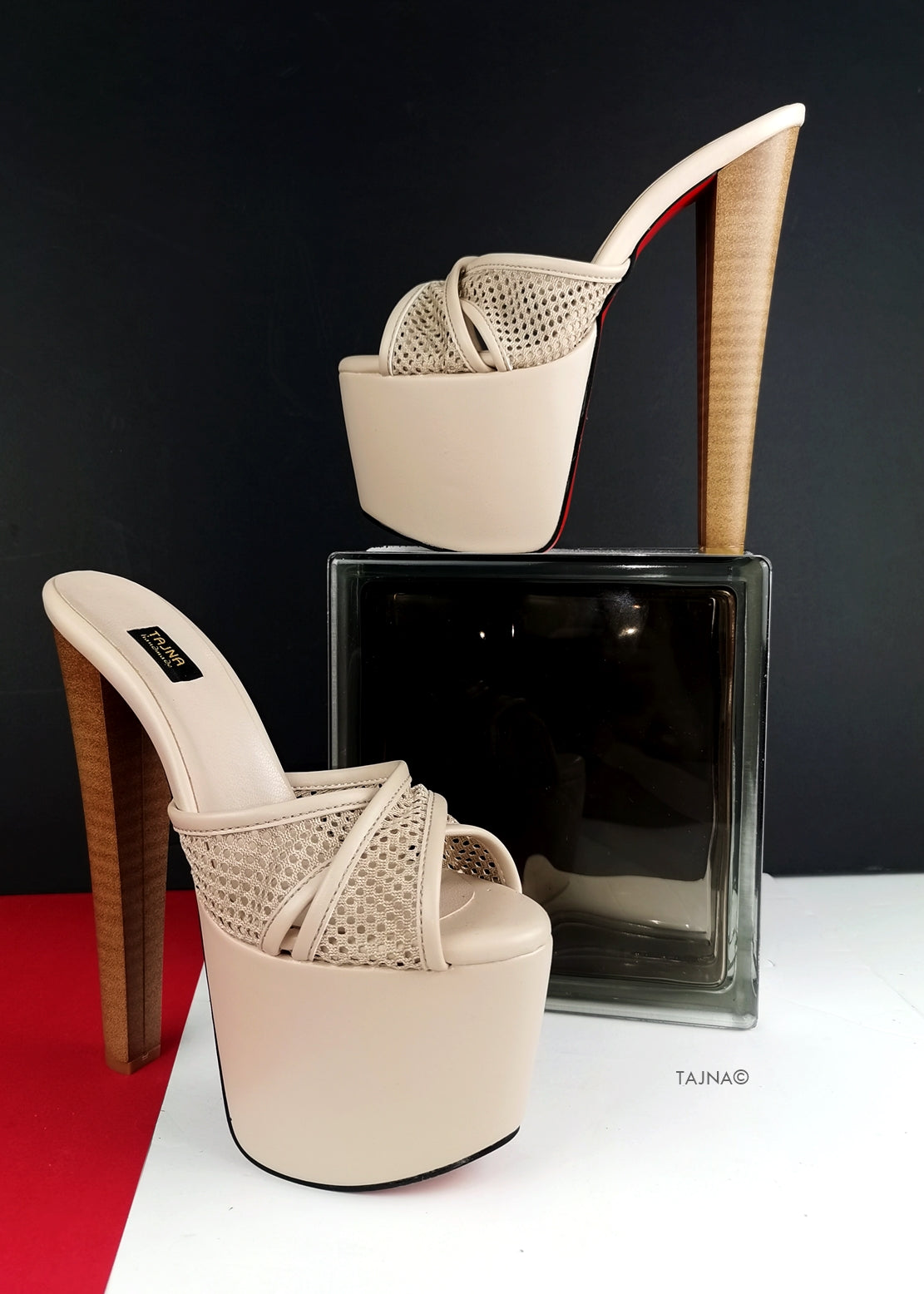 Cream Nude Fishnet Strap Mules - Tajna Club