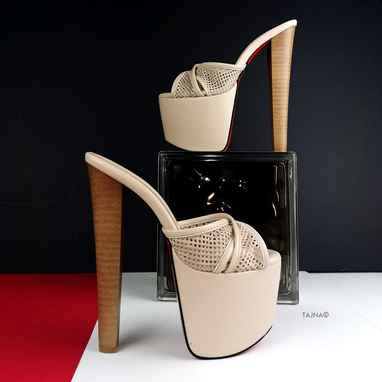Cream Nude Fishnet Strap Mules - Tajna Club