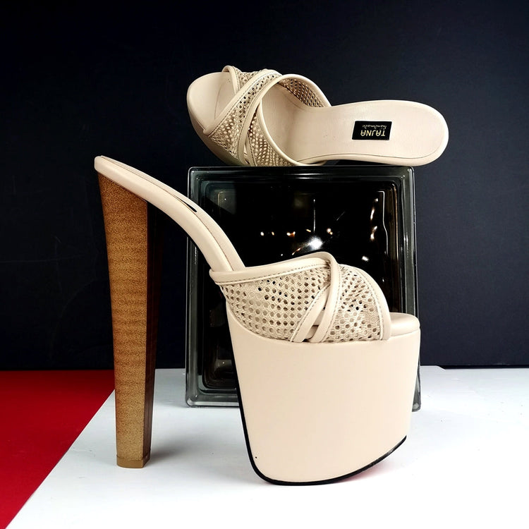 Cream Nude Fishnet Strap Mules - Tajna Club