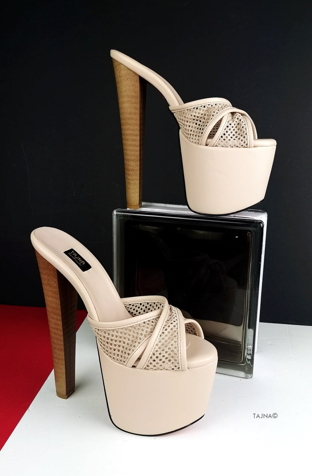 Cream Nude Fishnet Strap Mules - Tajna Club