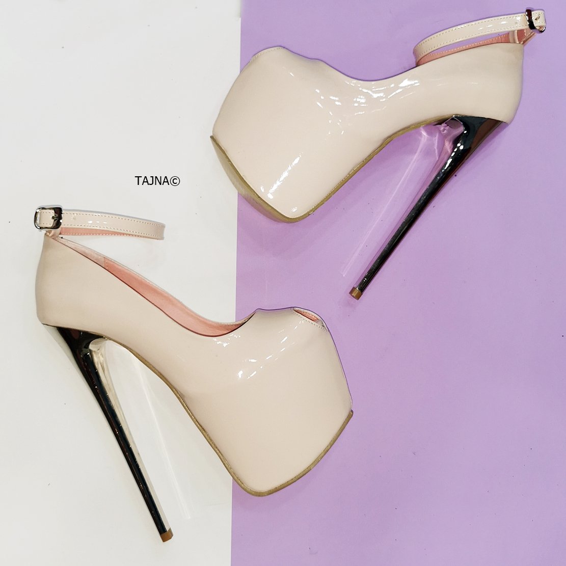 Nude Patent Fishmouth High Heels - Tajna Club