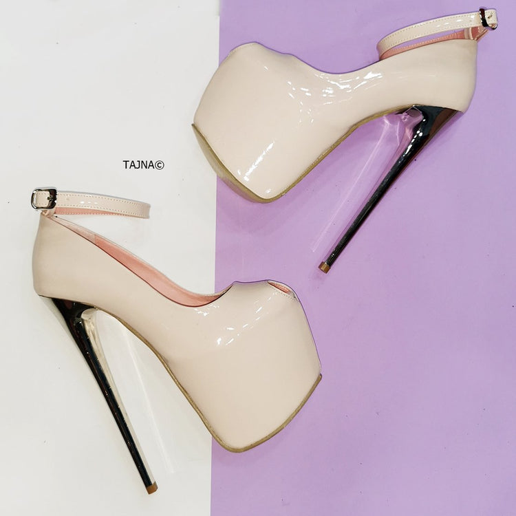 Nude Patent Fishmouth High Heels - Tajna Club