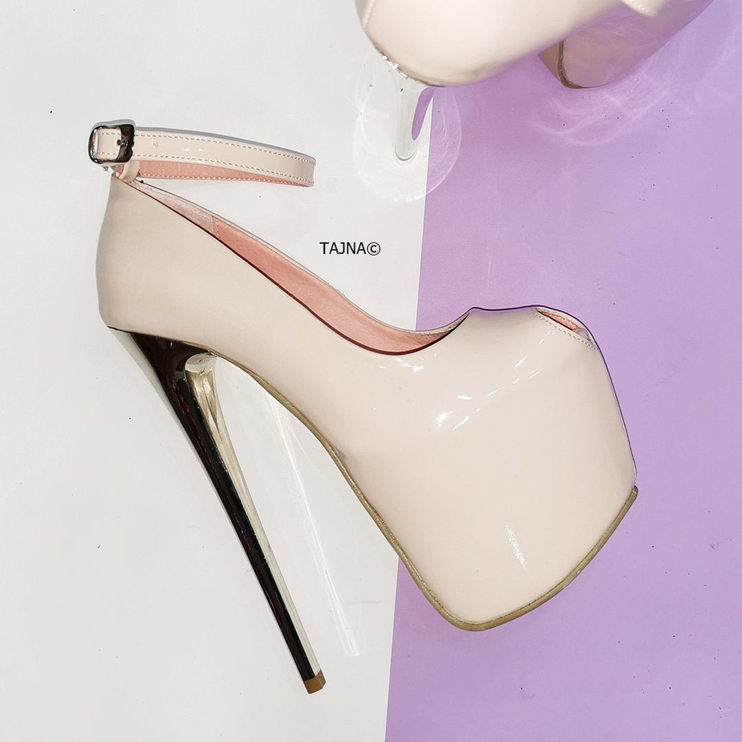Nude Patent Fishmouth High Heels - Tajna Club