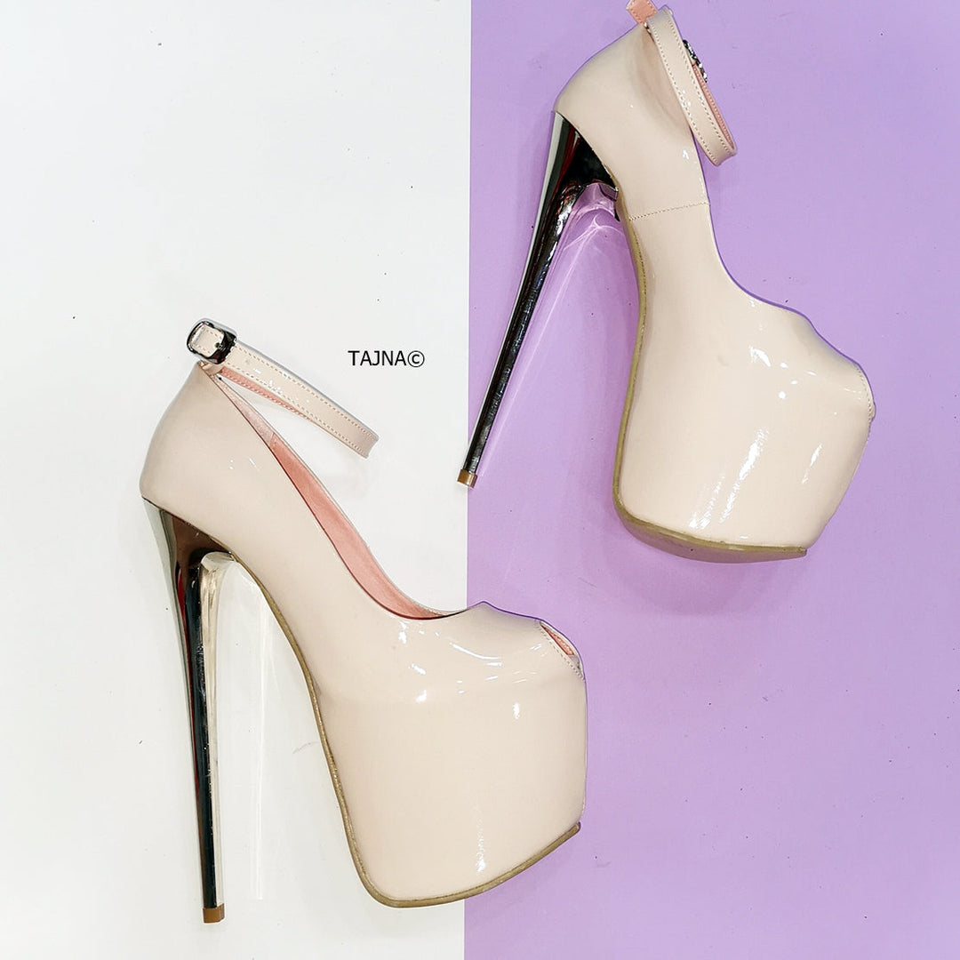 Nude Patent Fishmouth High Heels - Tajna Club