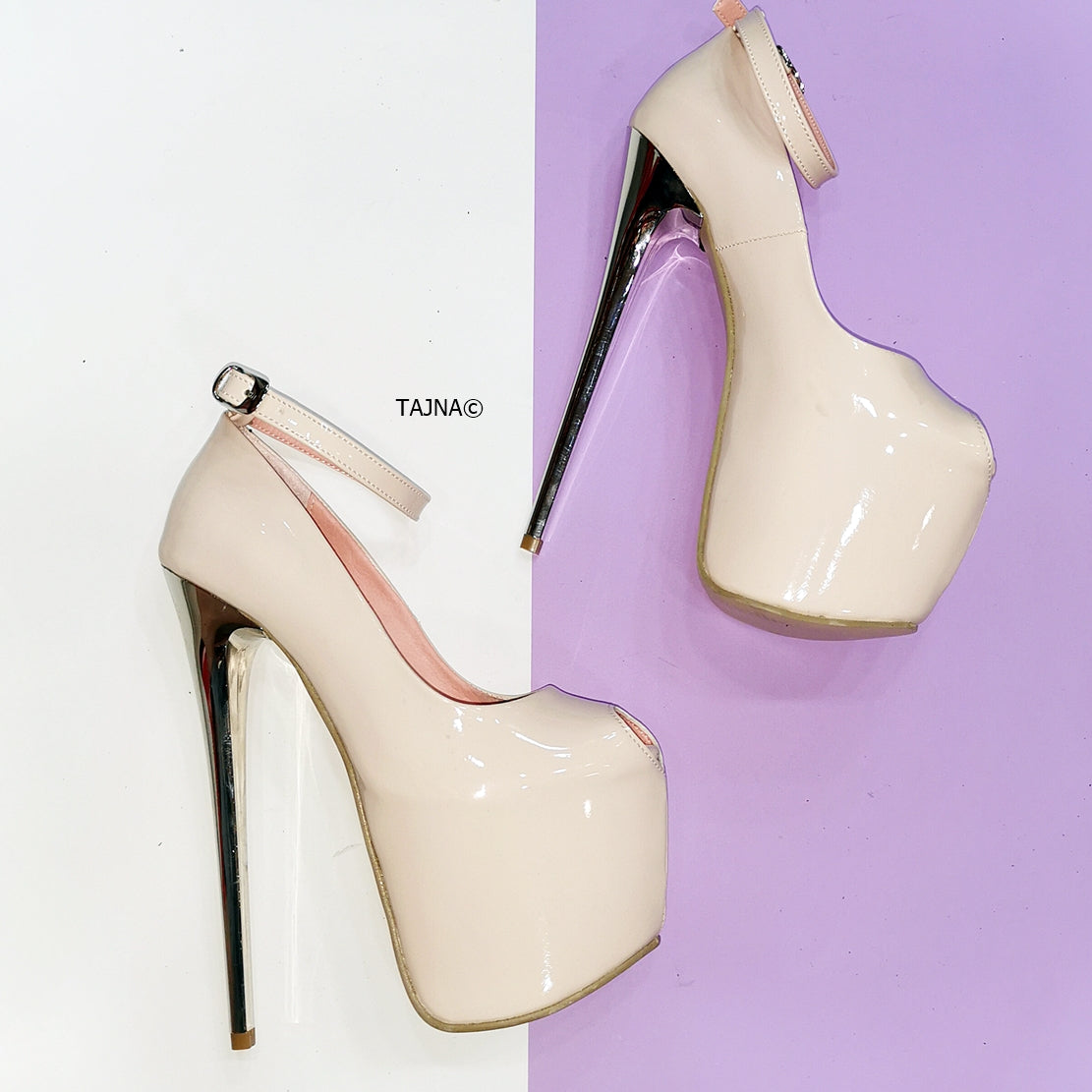 Nude Patent Fishmouth High Heels - Tajna Club