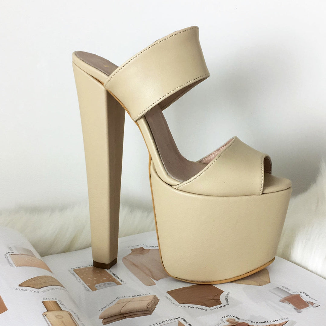 Cream Bold Strap Platform Heel Mules - Tajna Club