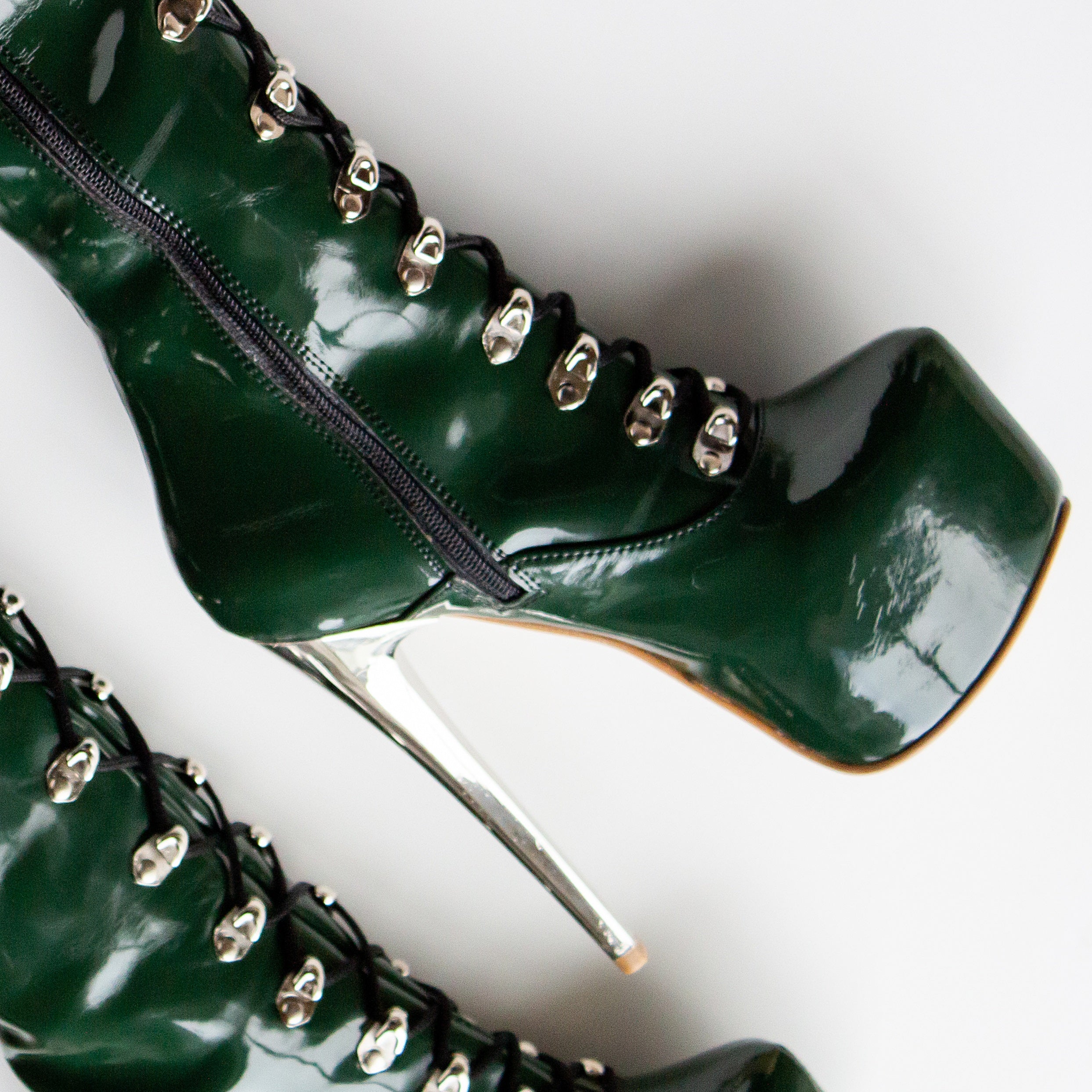 Emerald Green Military Lace Up Over Knee Boots