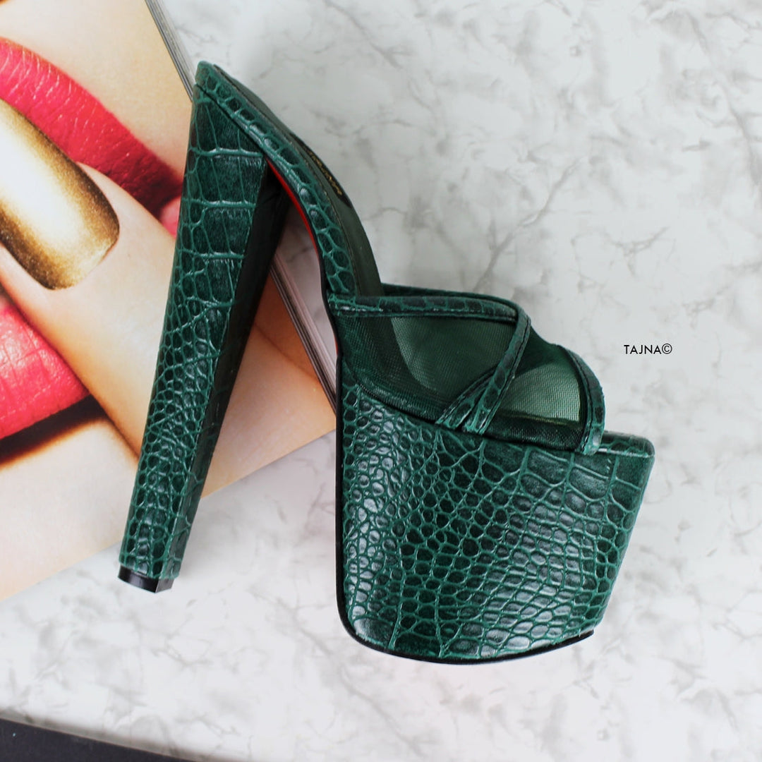Green Snake Transparent Cross Strap Mules - Tajna Club