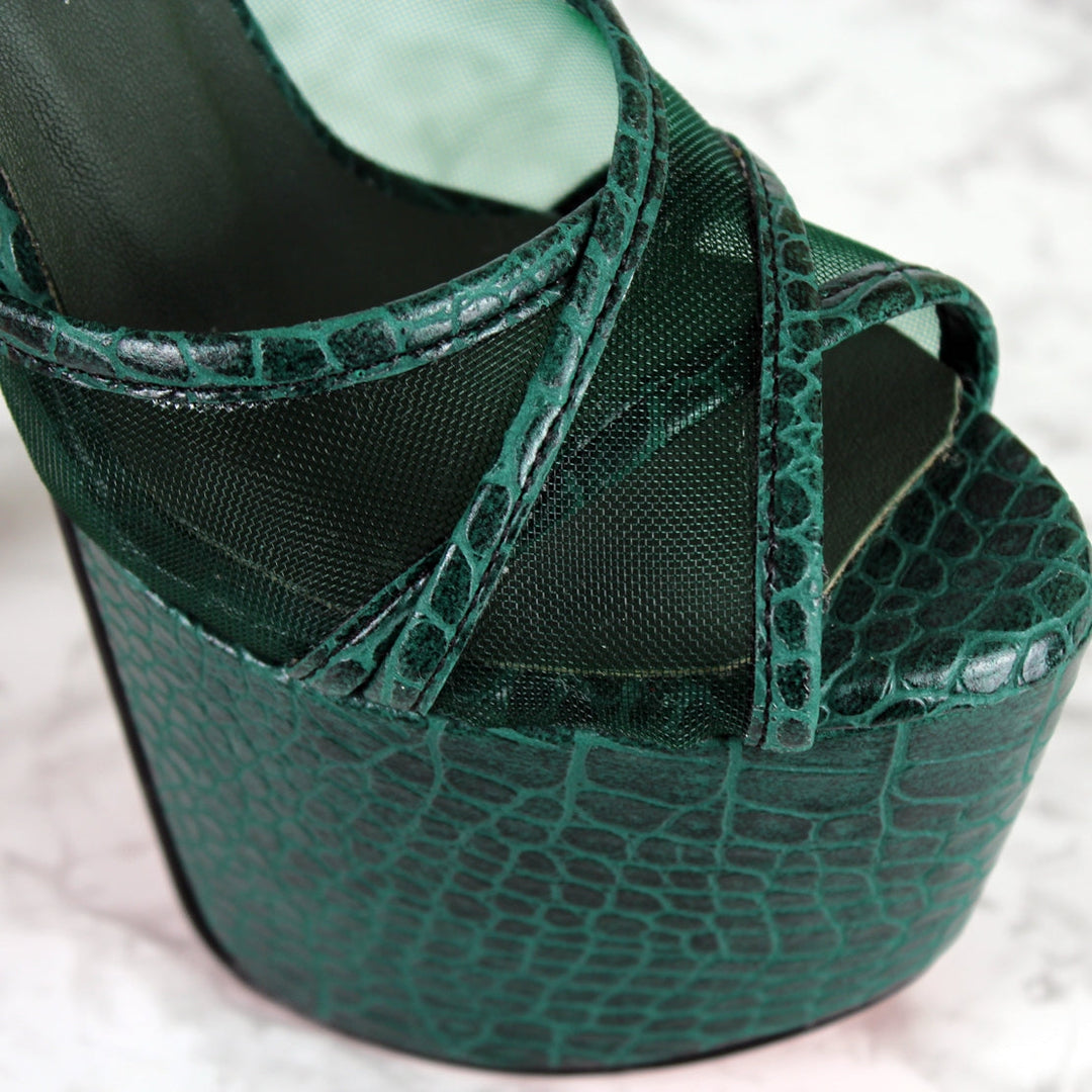 Green Snake Transparent Cross Strap Mules - Tajna Club