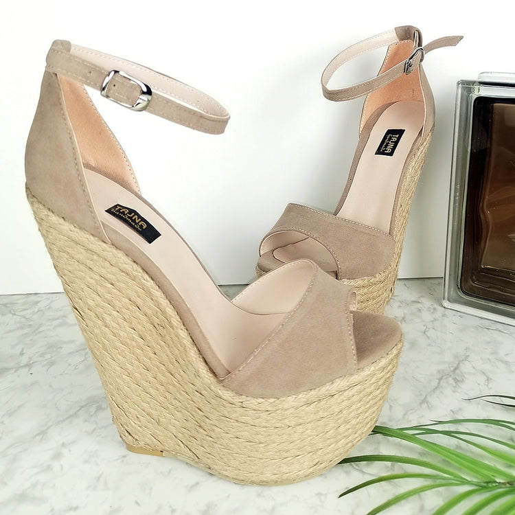 Espadril Beige High Heel Wedges - Tajna Club