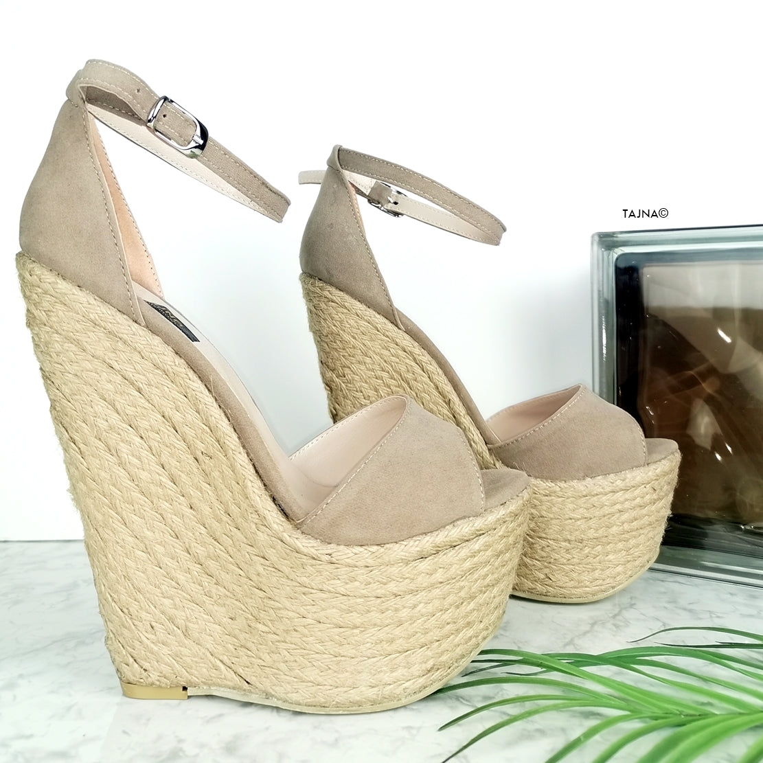 Espadril Beige High Heel Wedges - Tajna Club