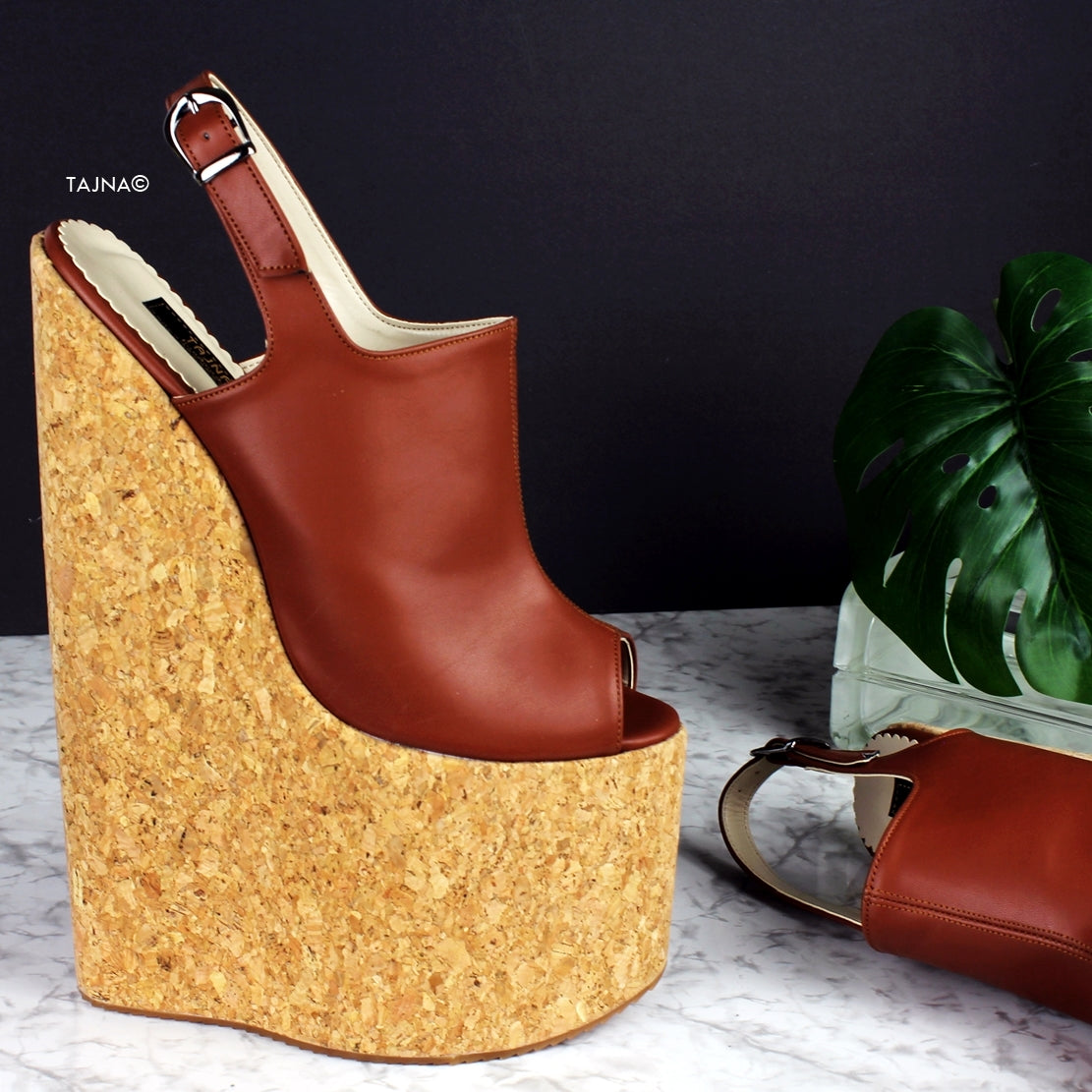 25 cm Brown Extreme High Heel Cork Sandals - Tajna Club