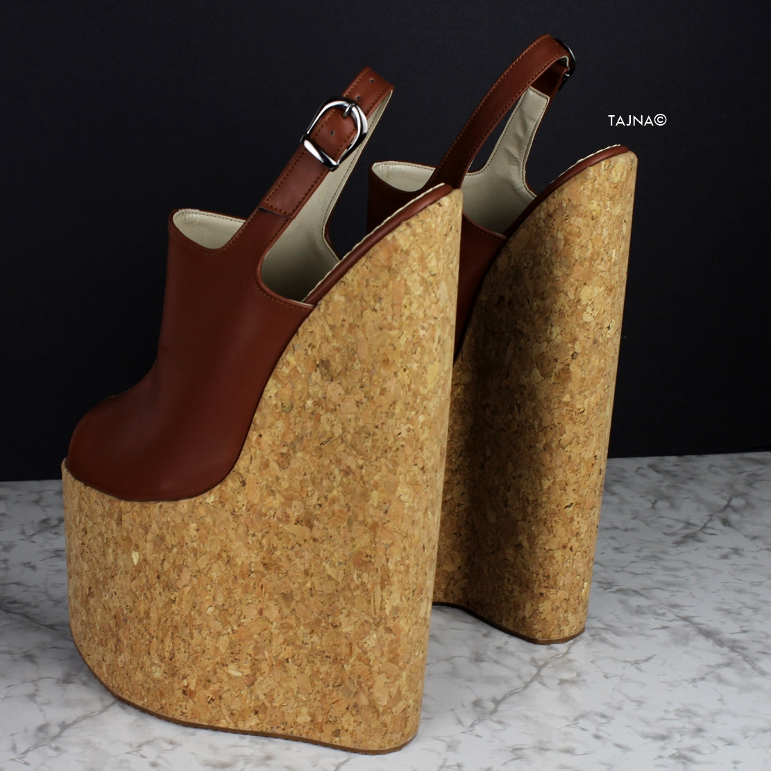 25 cm Brown Extreme High Heel Cork Sandals - Tajna Club