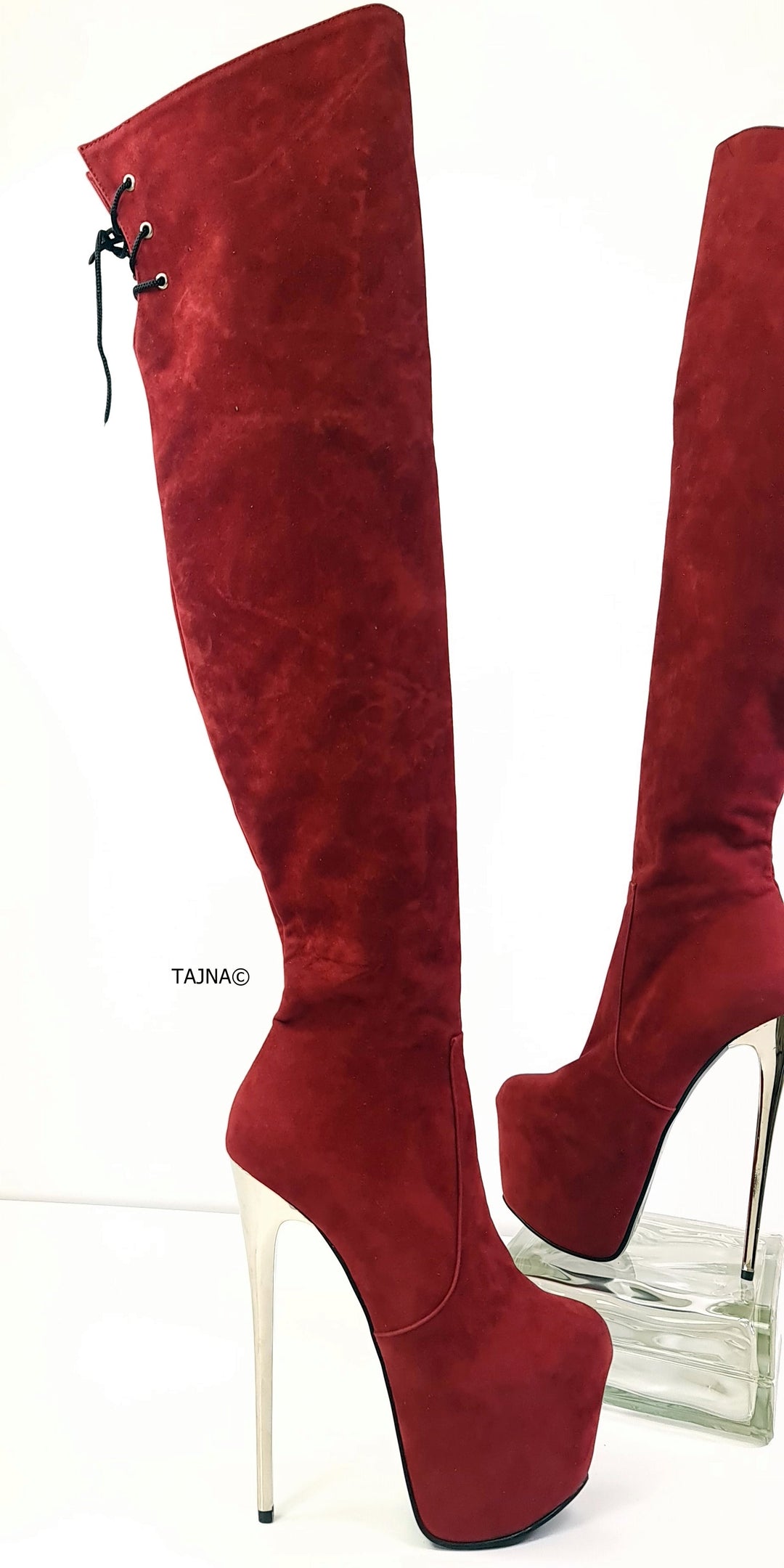 Burgundy Bordeux Suede Thigh Boots