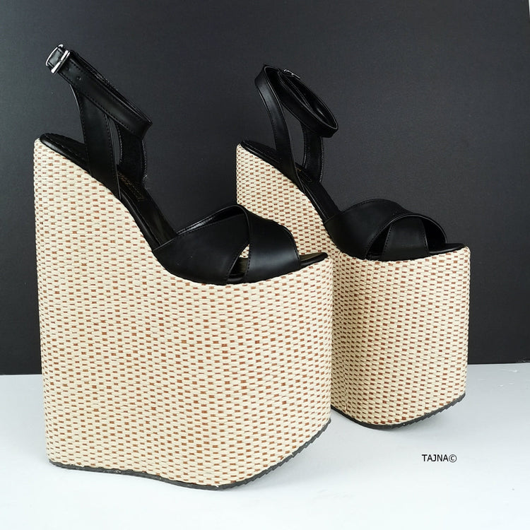 Extreme Black Espadril Wedge Sandals - Tajna Club