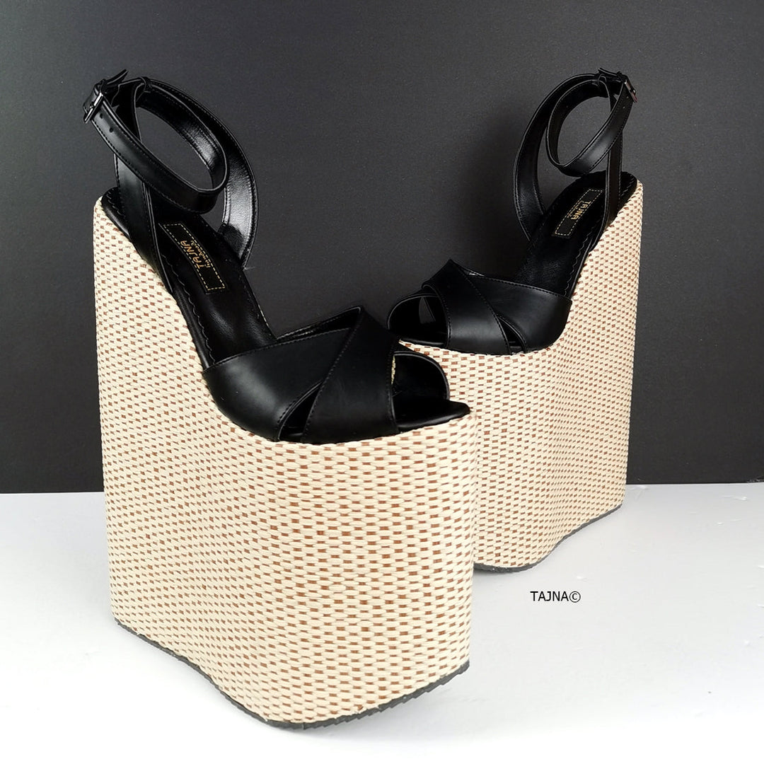 Extreme Black Espadril Wedge Sandals - Tajna Club