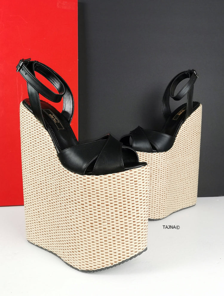 Extreme Black Espadril Wedge Sandals - Tajna Club