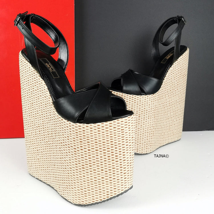 Extreme Black Espadril Wedge Sandals - Tajna Club