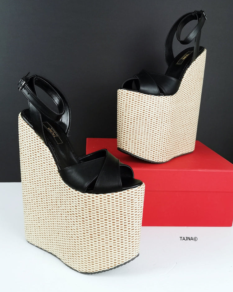 Extreme Black Espadril Wedge Sandals - Tajna Club