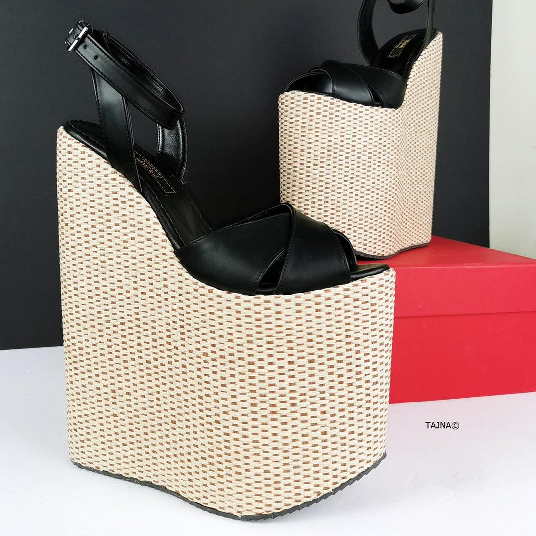 Extreme Black Espadril Wedge Sandals - Tajna Club