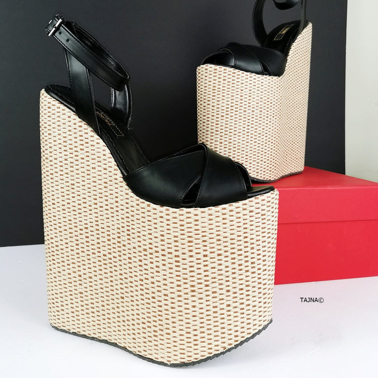 Extreme Black Espadril Wedge Sandals - Tajna Club
