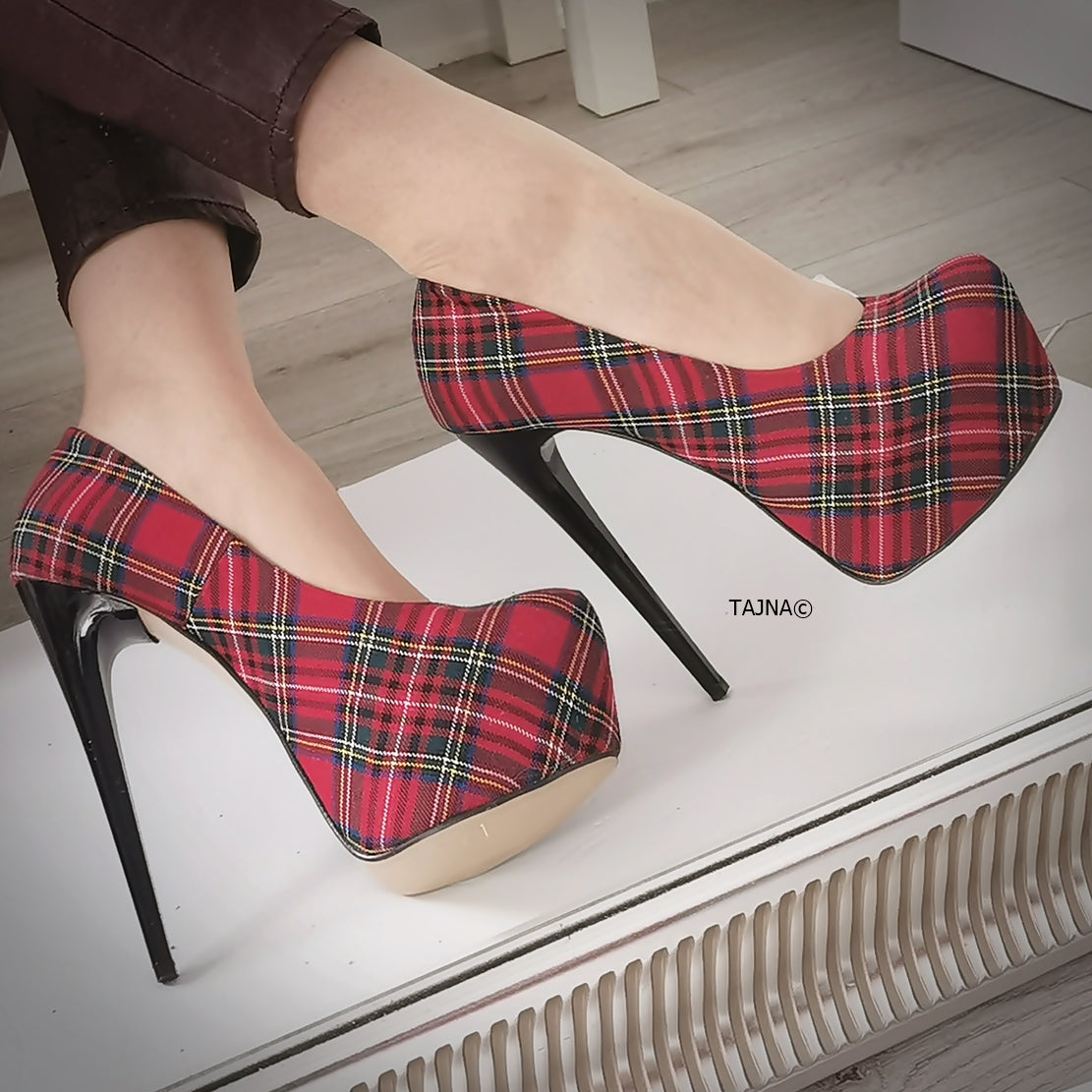 Red Tartan High Heel Pumps - Tajna Club