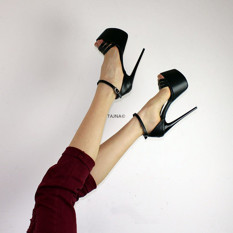 Black Ankle Strap High Heel Platforms - Tajna Club