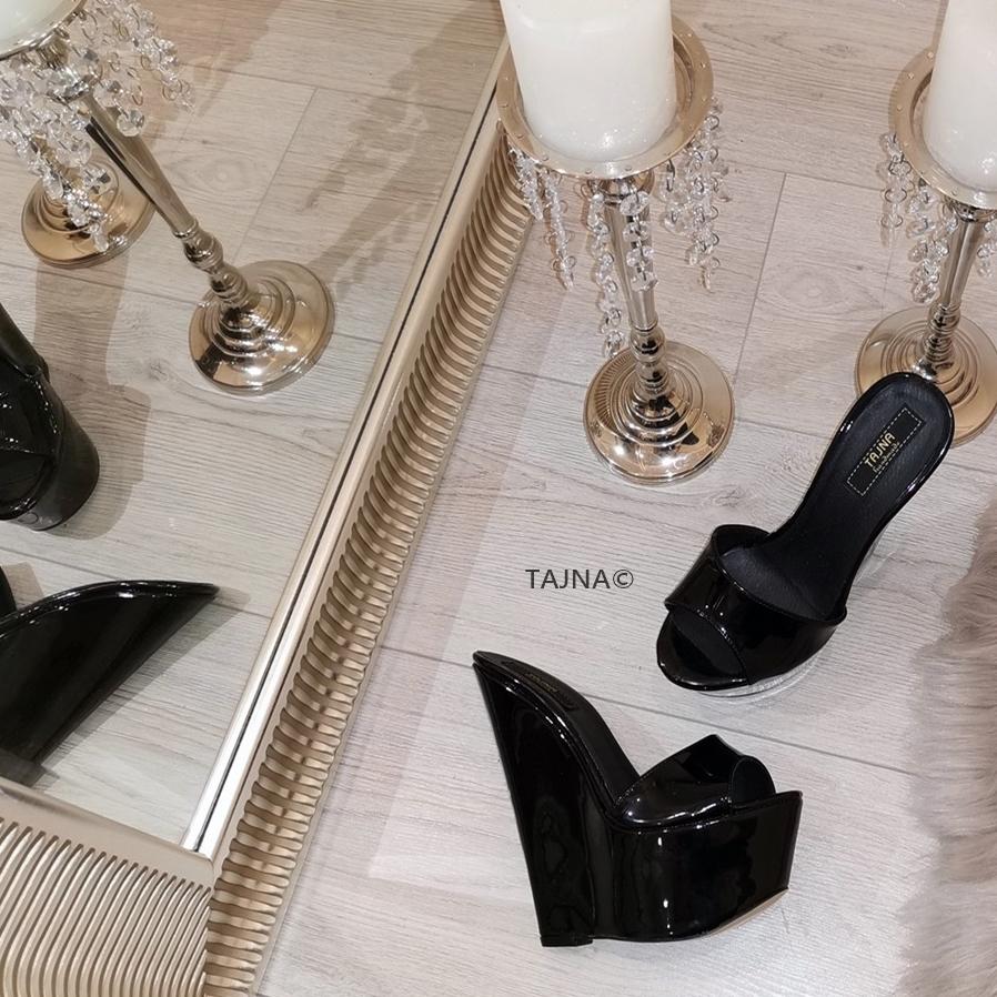 Black Patent Platform Mules - Tajna Club