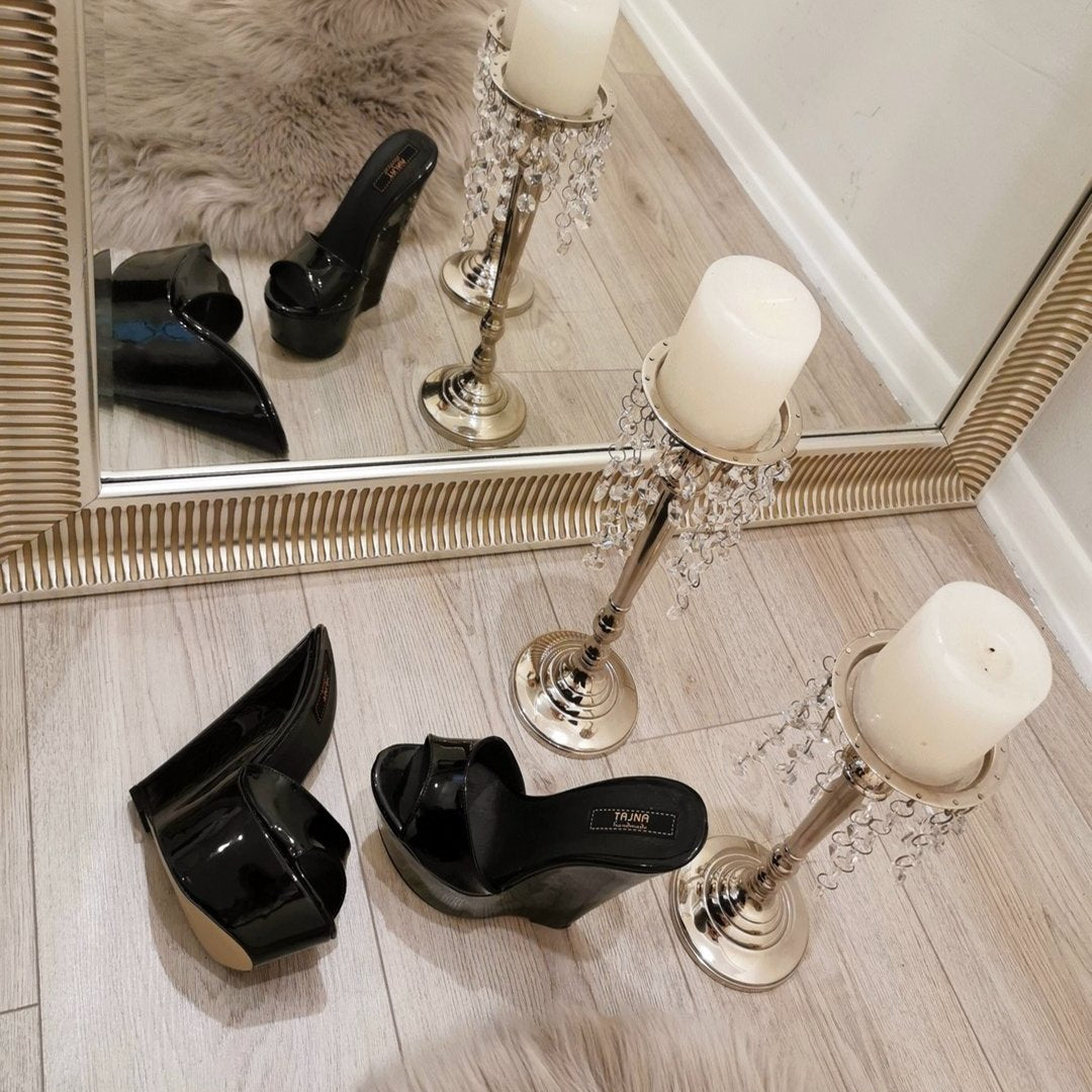 Black Patent Platform Mules - Tajna Club
