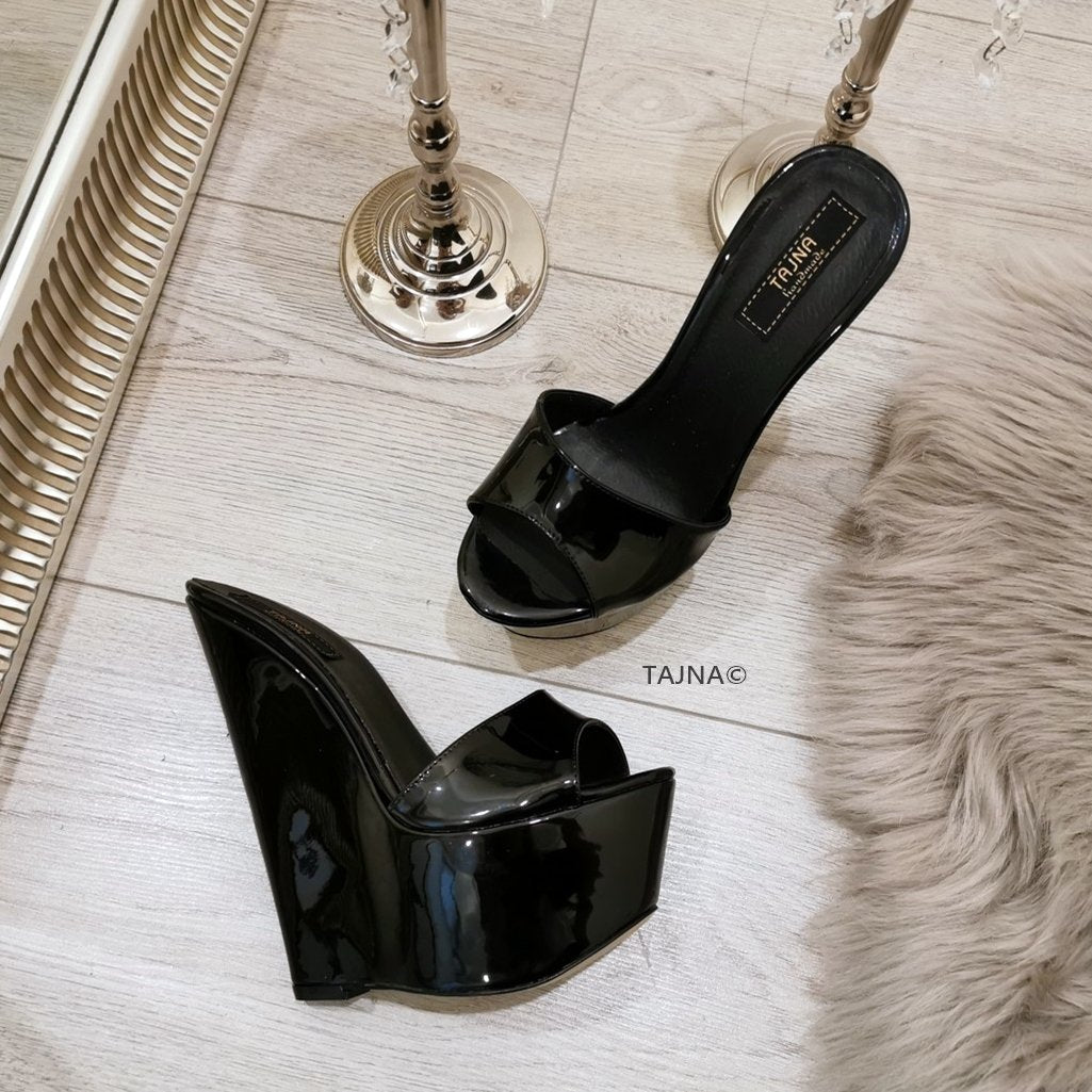 Black Patent Platform Mules - Tajna Club