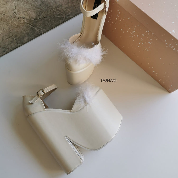 Cream Fury Ankle Strap Platform Bride Wedges - Tajna Club